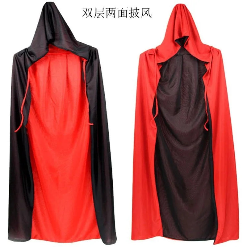 2024 Halloween Pleuche Velvet Cloak Cape Hooded Medieval Costume Witch Wicca Vampire Halloween Cosplay Costume Cape