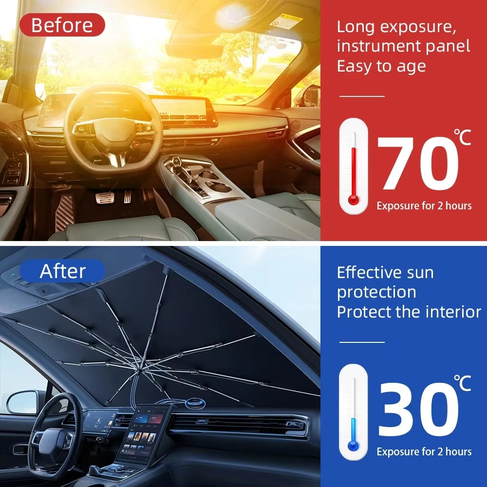 Car Windshield Sun Shade Umbrella Portable Car Parasol with Pull Ring Umbrella Handle Summer Uv Refletive Covers