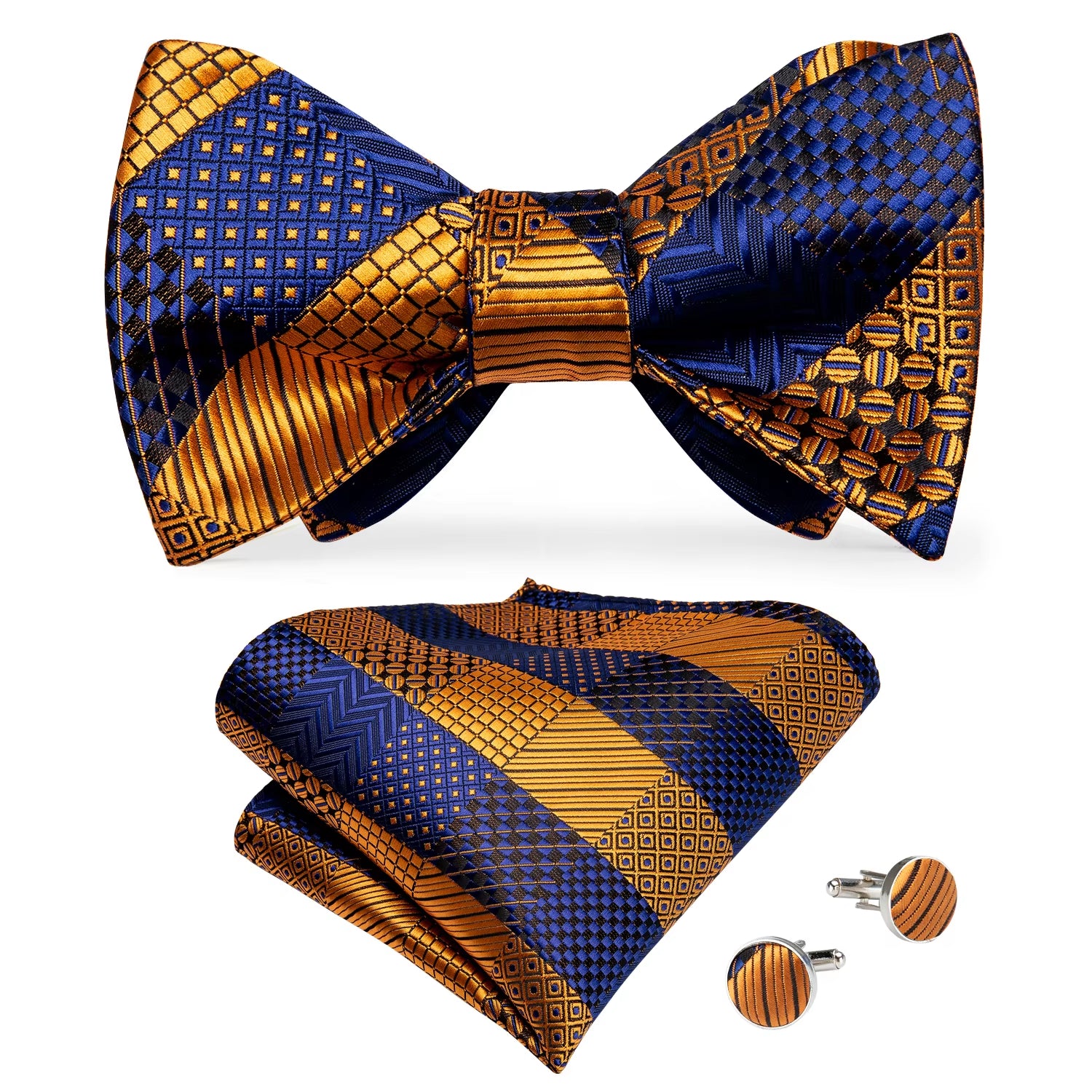 Adjustable Bowties Gold Floral Self Tie Bow Tie Set Pocket Square Wedding Tuxedo Cravat Bow Tie Formal Male Neckwear