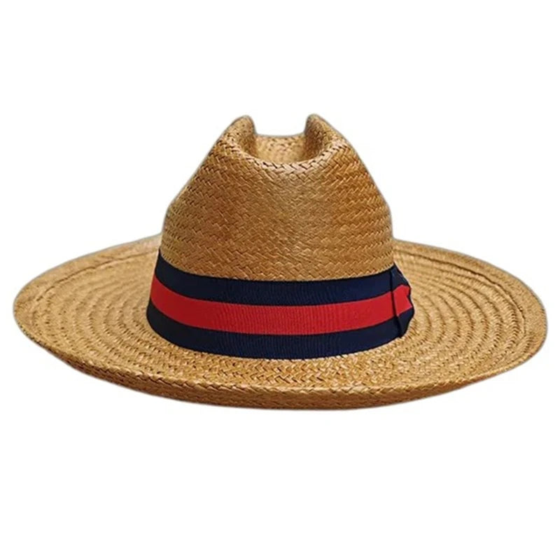 Wovenbelt Cowboy Hat for Girl Western Panamas Hat Handwoven Straw Hat Beach Vacation Picnics Hat Elegant Straw Sun Hat