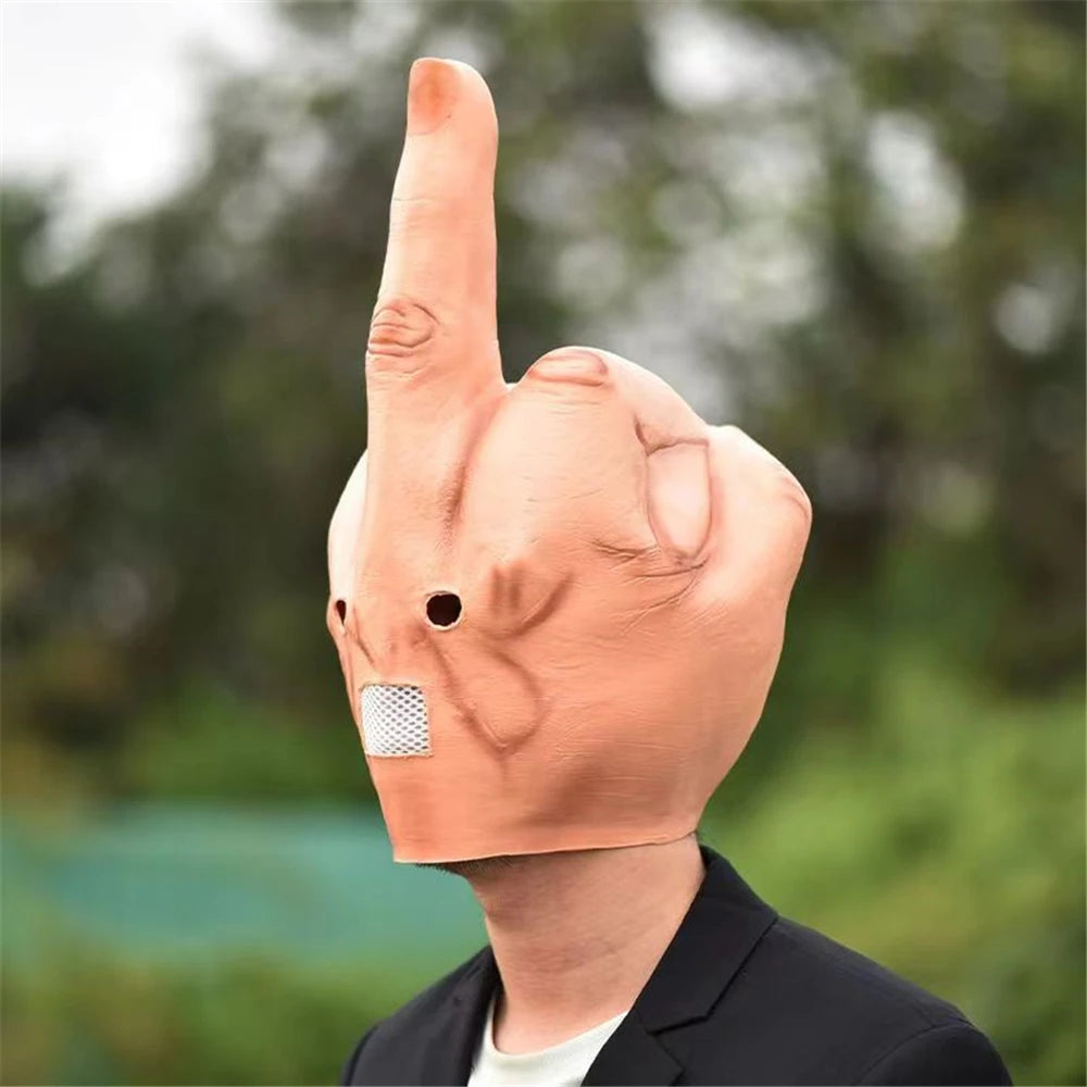 Mask Head Middle Finger Halloween Full Head Mask Latex Scary Costume Carnival Party Cosplay Horror Funny Props Accessories