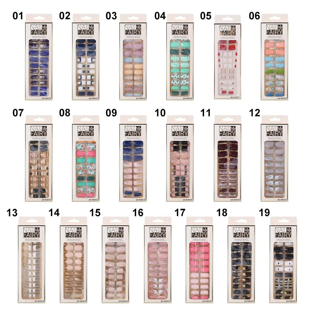 24Pcs Designed Fake Nails Extension Artificial Full Cover for Short Decoration Press on Ballerina False Nails Art Tips Tools