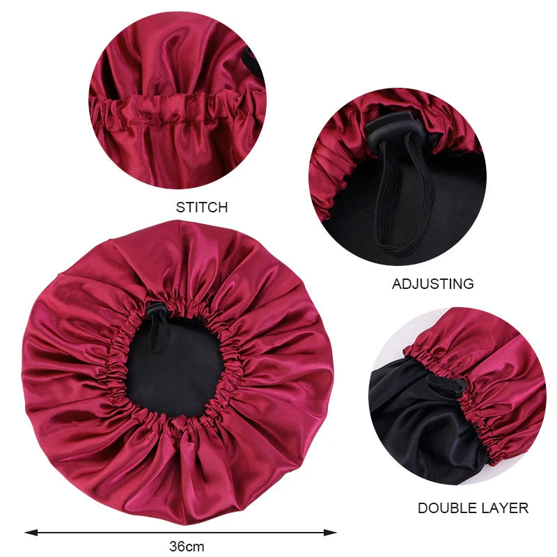 Wholesale Satin Bonnet for Sleeping Silky Bonnet Cap Large Double Layer Reversible Adjustable Sleep Bonnet Used to Hair Care