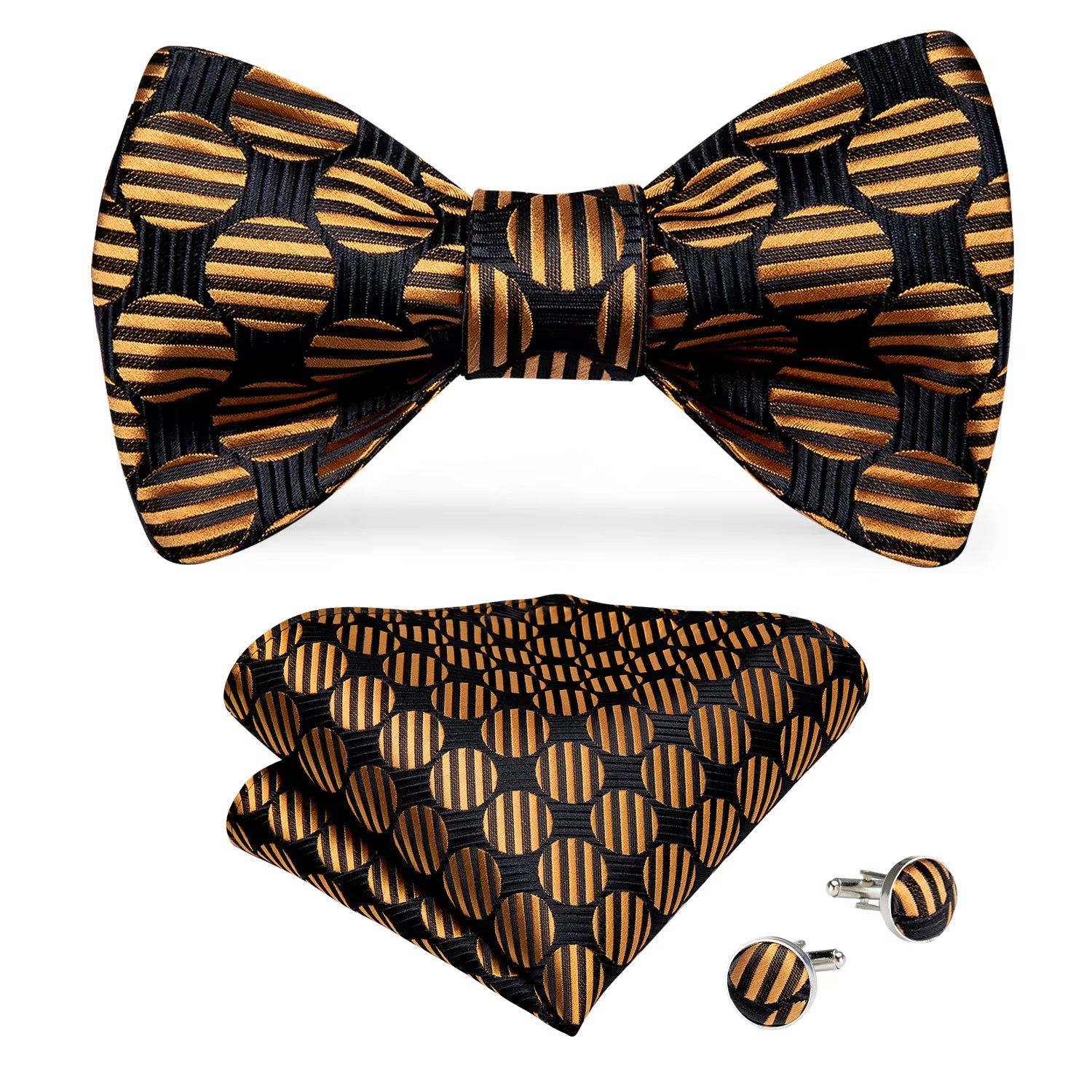 Adjustable Bowties Gold Floral Self Tie Bow Tie Set Pocket Square Wedding Tuxedo Cravat Bow Tie Formal Male Neckwear