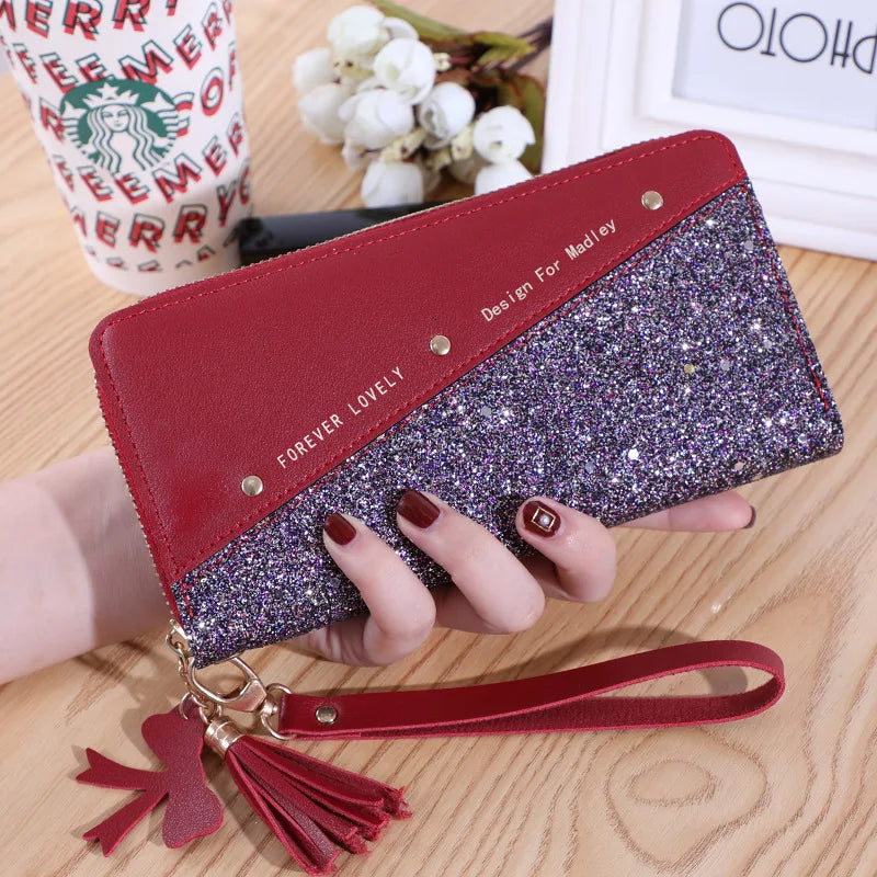 Fashion Women'S Pu Leather Long Wallets Sequins Patchwork Glitter Wallet Coin Purse Female Wallets Girls Gifts Wholesale