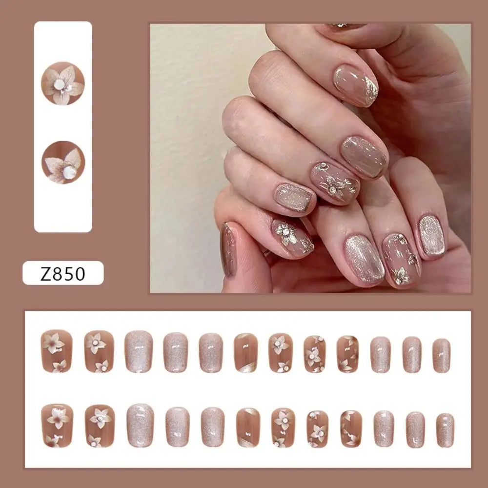 24Pcs Designed Fake Nails Extension Artificial Full Cover for Short Decoration Press on Ballerina False Nails Art Tips Tools