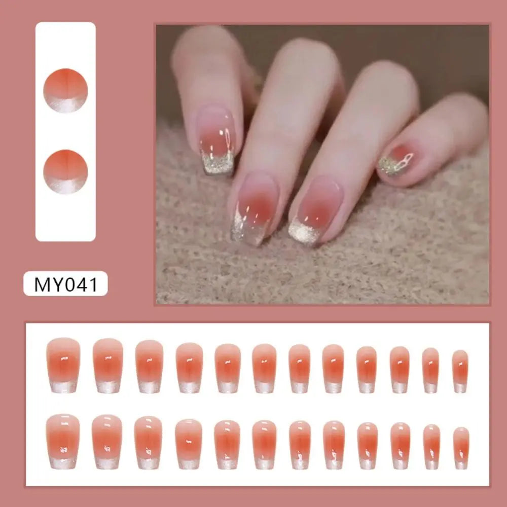 24Pcs Designed Fake Nails Extension Artificial Full Cover for Short Decoration Press on Ballerina False Nails Art Tips Tools