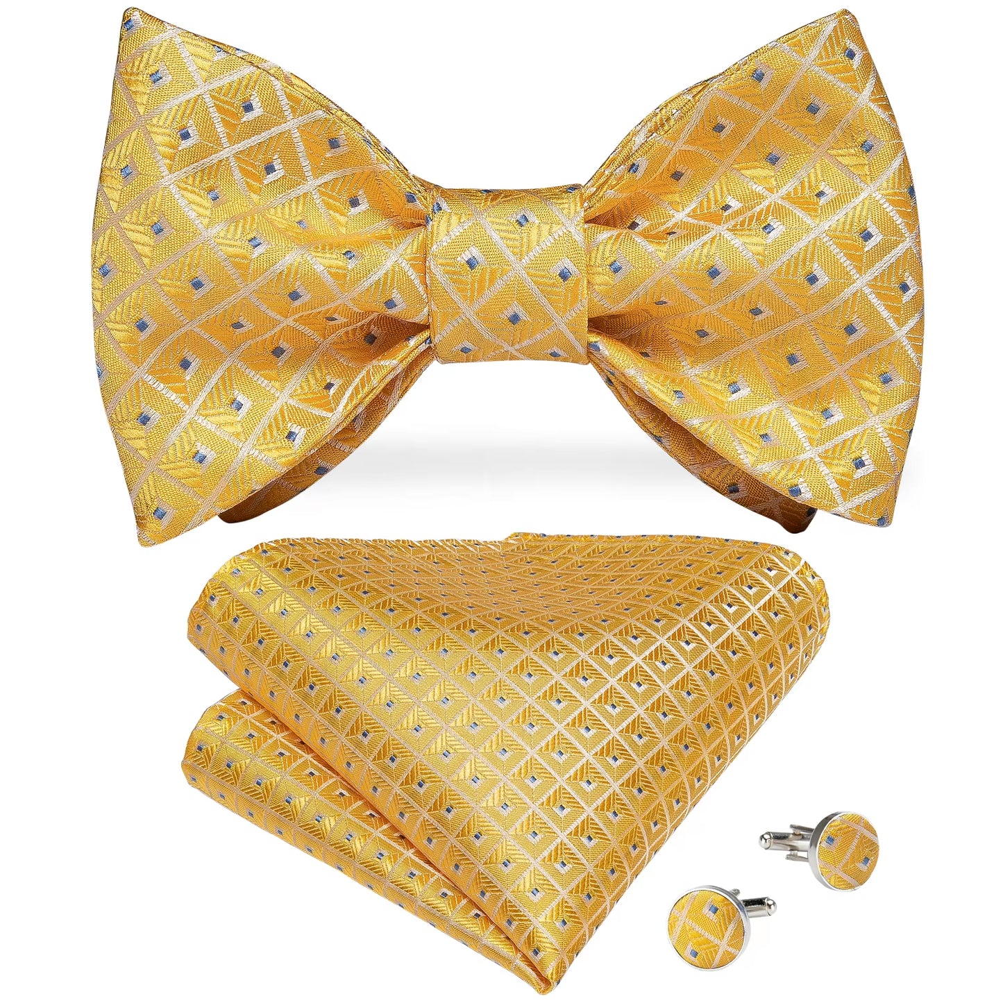 Adjustable Bowties Gold Floral Self Tie Bow Tie Set Pocket Square Wedding Tuxedo Cravat Bow Tie Formal Male Neckwear