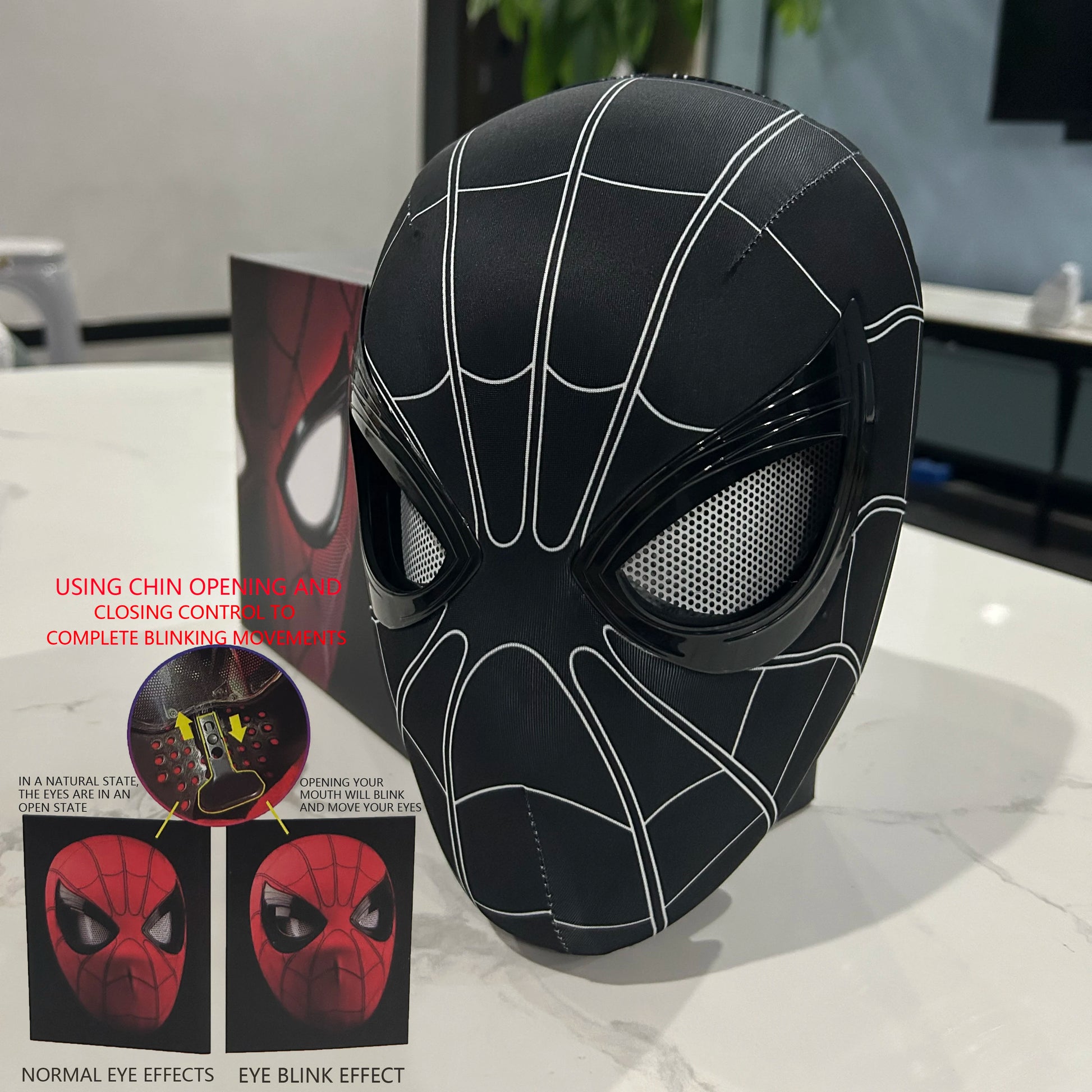 Mascara Spiderman Headgear Cosplay Moving Eyes Electronic Mask Spider Man 1:1 Remote Control Elastic Toys for Adults Kids Gift