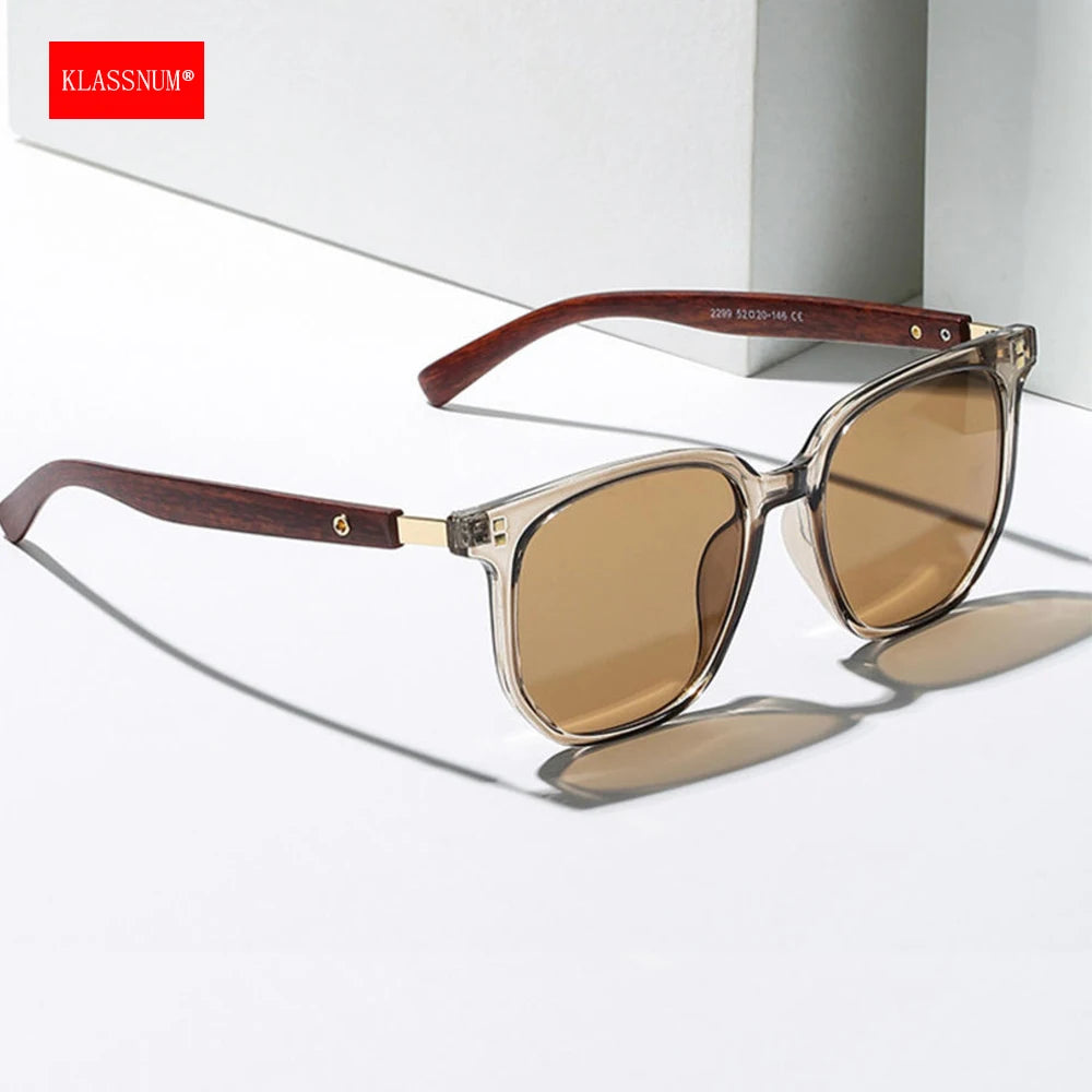 Vintage Square Frame Sunglasses for Women Men 2024 Trendy Retro Wood Grain Plastic Frame UV 400 Protection Eyepeice