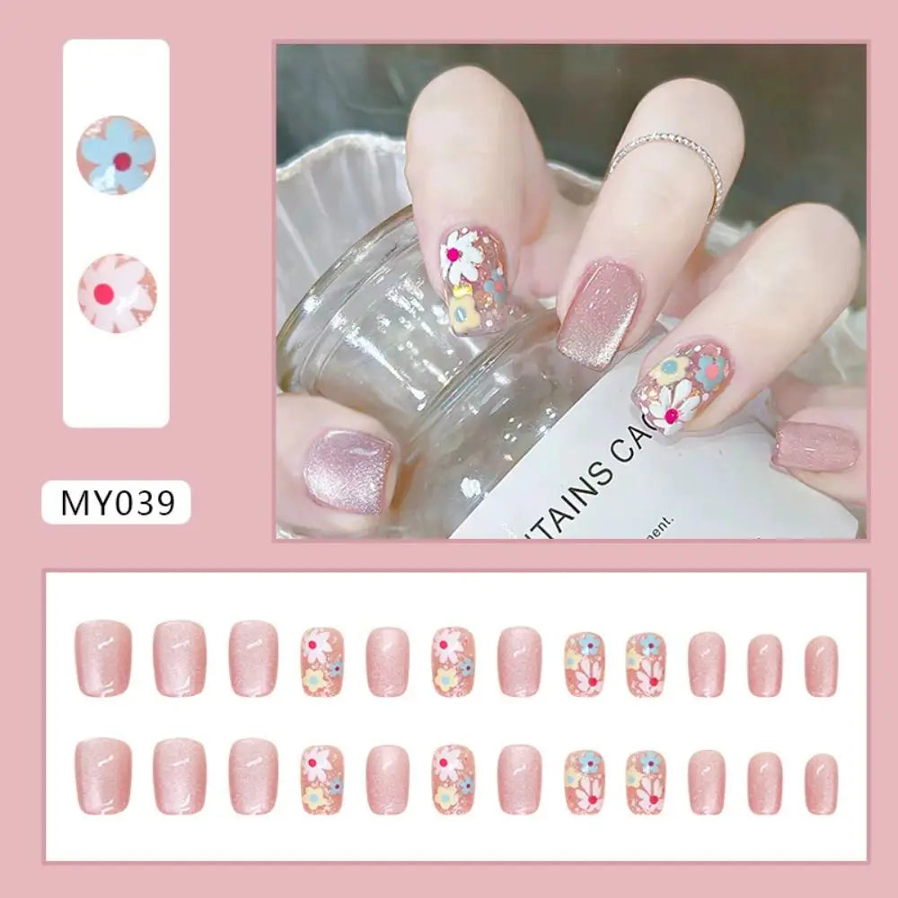 24Pcs Designed Fake Nails Extension Artificial Full Cover for Short Decoration Press on Ballerina False Nails Art Tips Tools