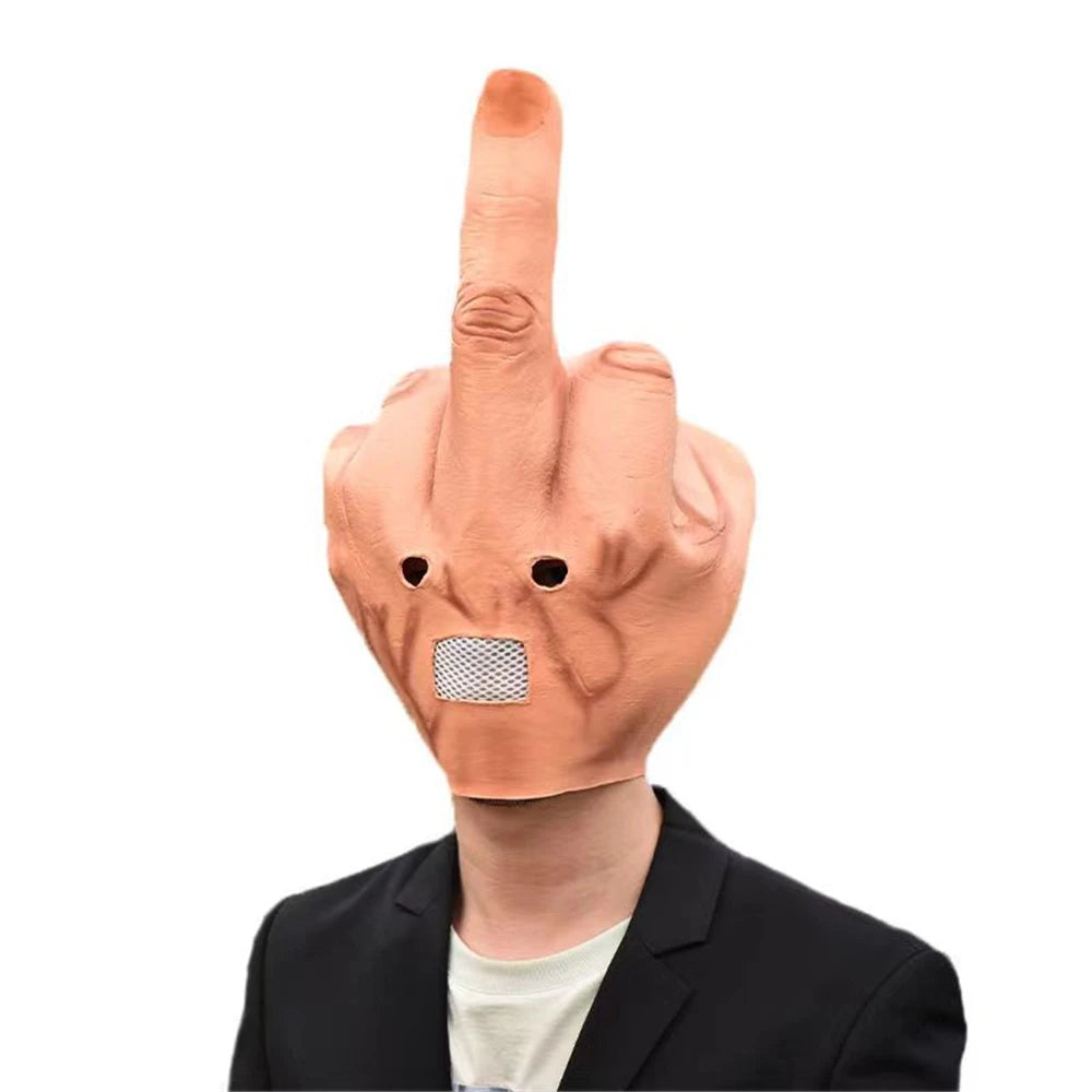 Mask Head Middle Finger Halloween Full Head Mask Latex Scary Costume Carnival Party Cosplay Horror Funny Props Accessories