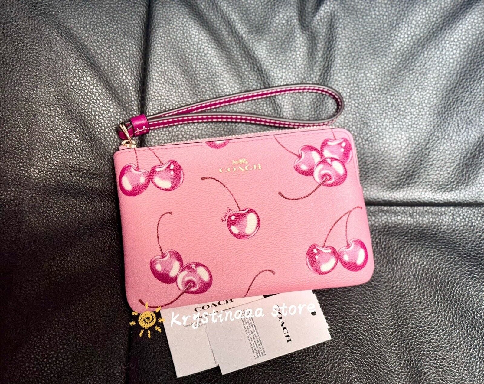 NWT COACH Corner Zip Wristlet with Cherry Print CR819