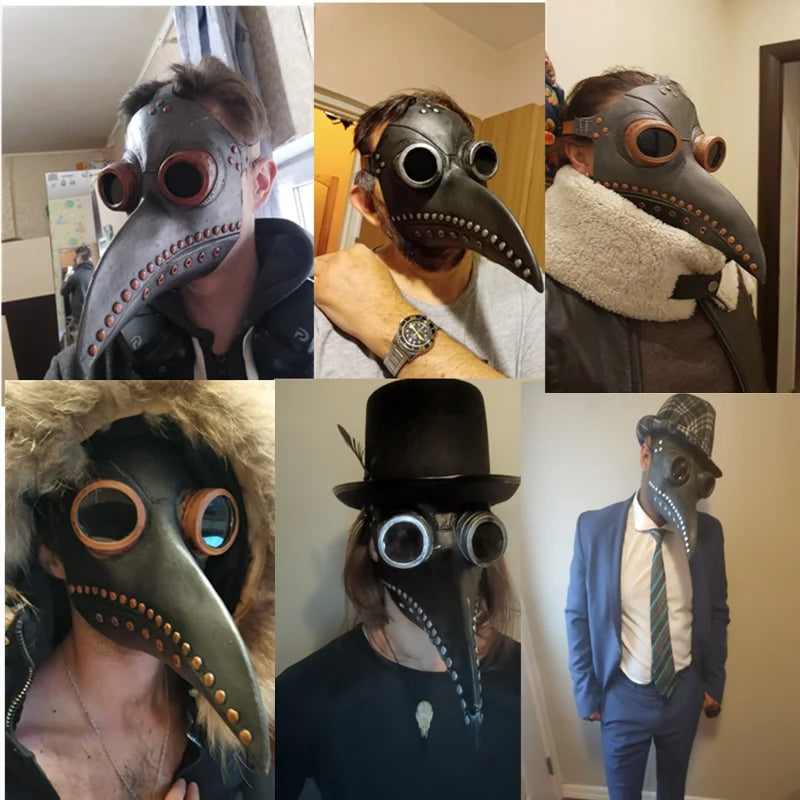 Halloween Black Rubber Plague Doctor Mask Long Nose Bird Beek Steampunk Gas Latex Face Mask Cosplay Prop for Kids and Adult