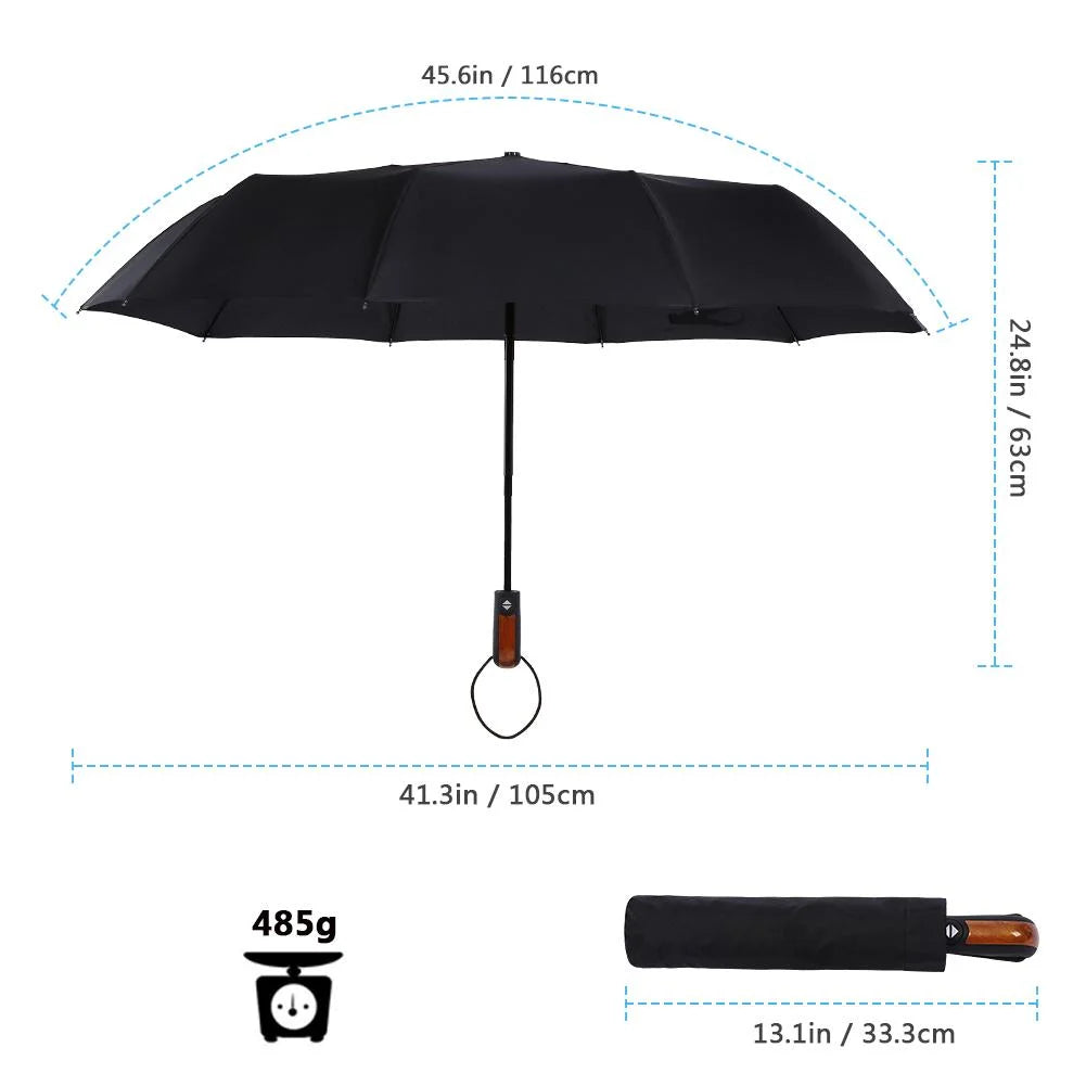 Black Large Windproof Travel Umbrella 10 Ribs Unbreakable Auto Open Close Waterproof Stormproof Canopy Rustproof Folding Compact Rain Umbrellas for Men and Women,Black Large Windproof Travel Um