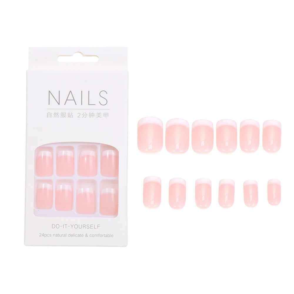 24Pcs Designed Fake Nails Extension Artificial Full Cover for Short Decoration Press on Ballerina False Nails Art Tips Tools