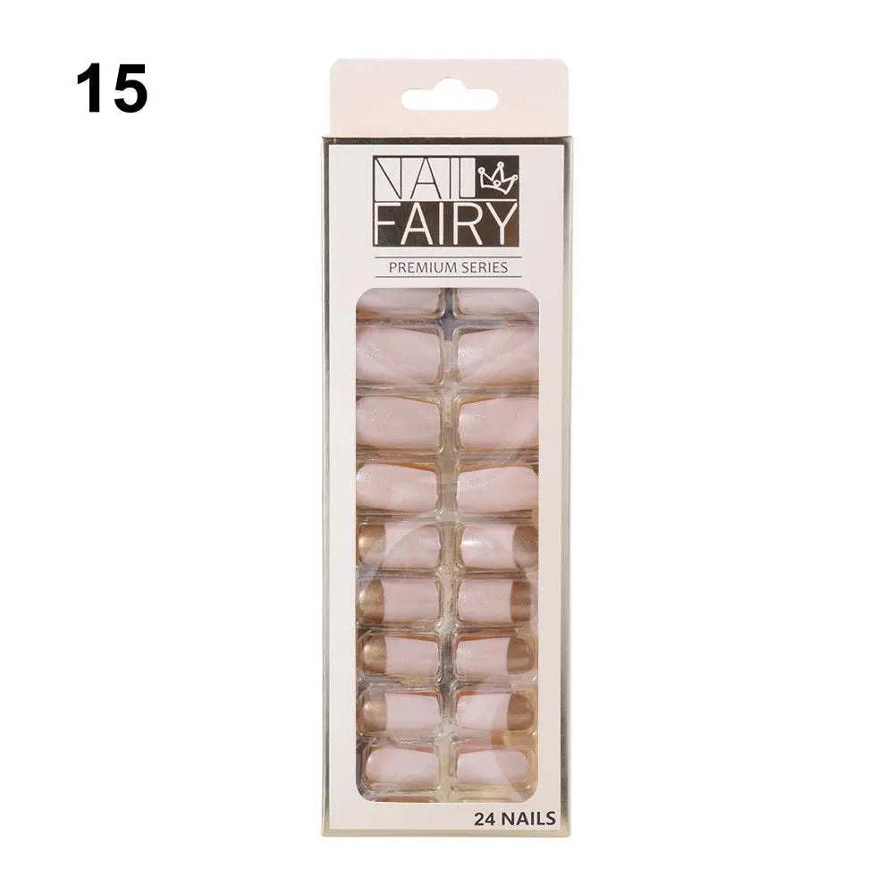 24Pcs Designed Fake Nails Extension Artificial Full Cover for Short Decoration Press on Ballerina False Nails Art Tips Tools